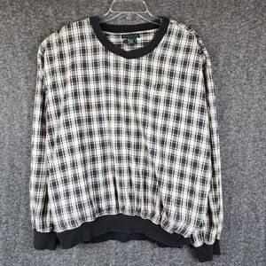 Am Player Pullover Mens XL Golf Sweater Black Plaid V-Neck Cotton EUC